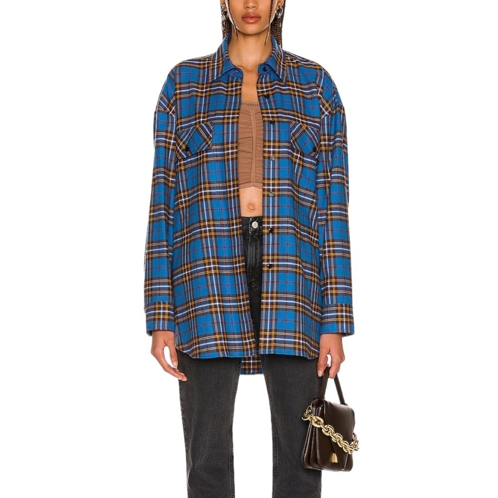 Amiri Shirt Oversized Plaid Button-Up Top Blue Sz‎ S